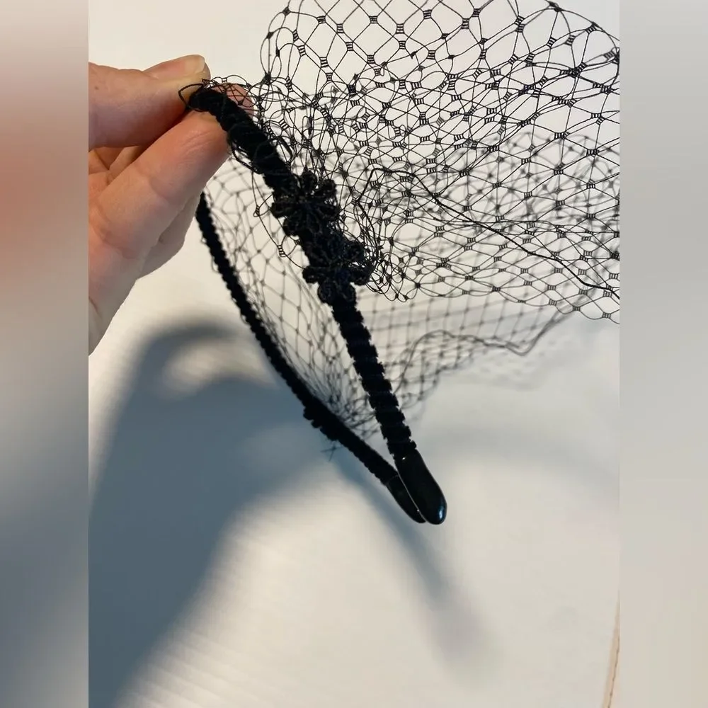 Black Birdcage Veil Fascinator headband Mesh hair accessory wedding dance event